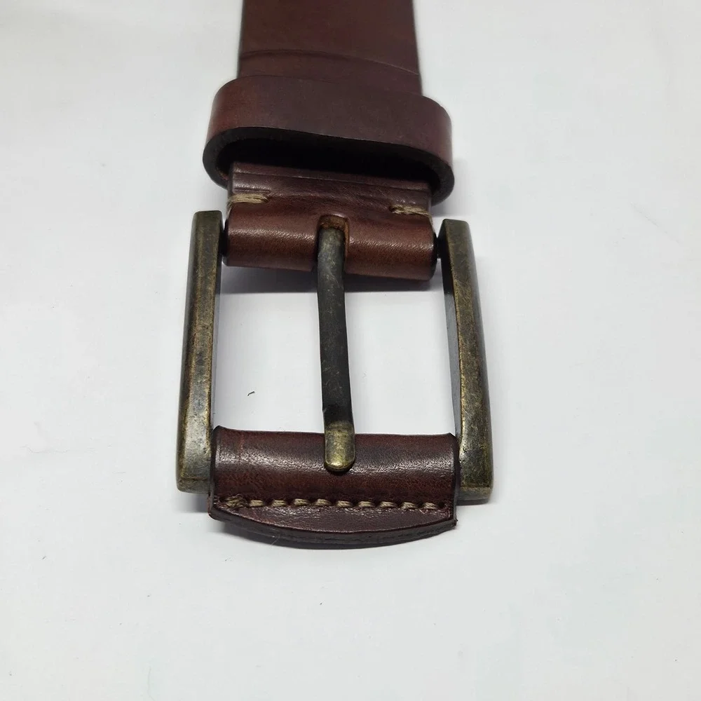 Mara Giordani Leather Belt 40/100 M/L Brown Handmade Italy Antique Brass Buckle